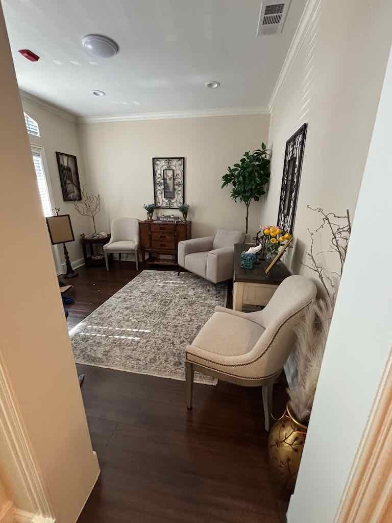 Lobby with comfortable seating and warm decor